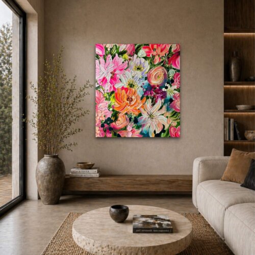 "Massive flower attack" originalt maleri