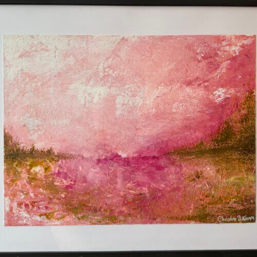 "Who doesn't love a pink sunset?" originalt maleri