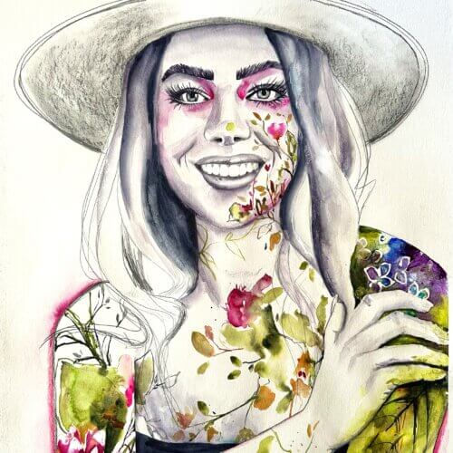 "Bloom girl, bloom" originalt akvarel maleri